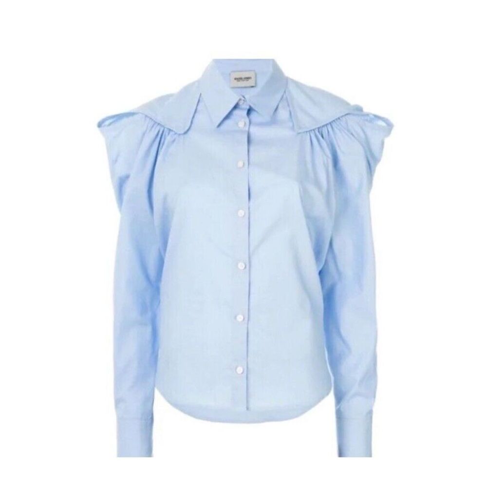 NWT Rachel Comey Crescent Blouse Sz 10 Blue Gathered Shoulder $298